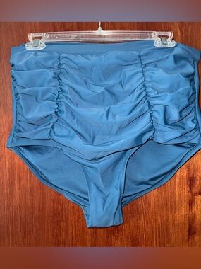 Shapermint 2X High-Waist Ruched Bikini Bottoms - Teal